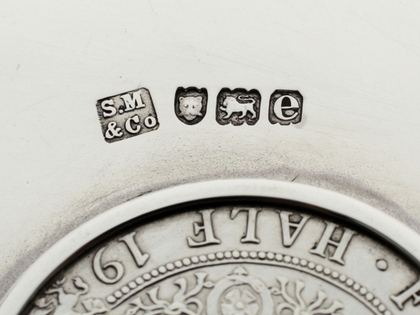 Sampson Mordan Antique Silver Bowl - Victorian Half Crown 1900, God Save The Queen, Last Coinage 19th Century